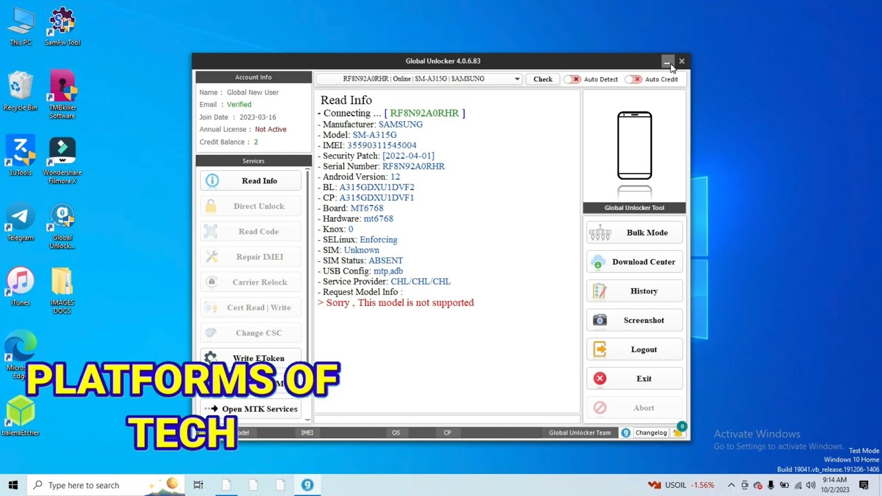 SAMSUNG GALAXY A31 TESTED ON GLOBAL UNLOCKER PRO