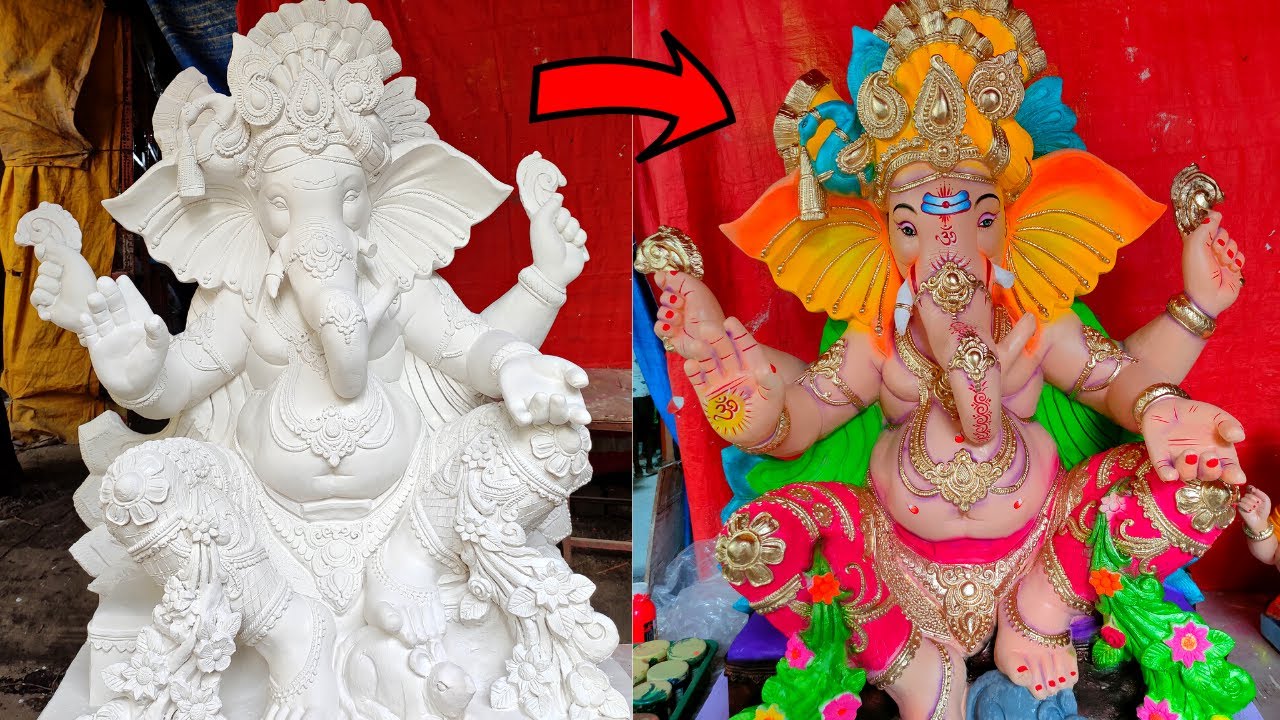 Ganpati idol Colour Painting by Shreesaptasrungi Shree Ganesh Kala Mandir | Ganesh Utsav 2021.
