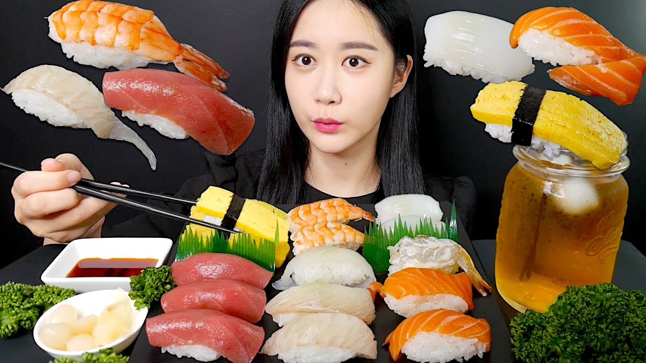 Мукбанг [СУШИ]🍣 Тунец, Лосось, Креветки, Яйцо, Кальмары Real Sound MUKBANG | ASMR | EATING SOUND
