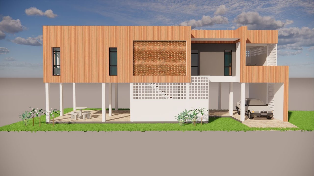 แบบบ้านเดี่ยว 2 ชั้น Ex.28 SketchUp model house design by engineer