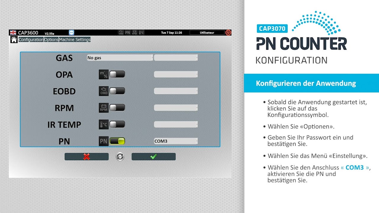 Capelec CAP3070 Diesel Partikelzähler : Konfiguration | DE