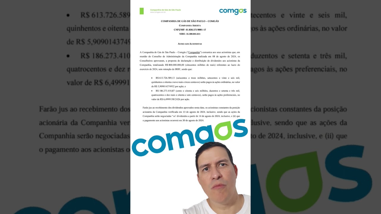 Comgas anuncia pagamento de Dividendos!!! #Queroganhardividendos #Comgas #CGAS3 #CGAS5 #Dividendos