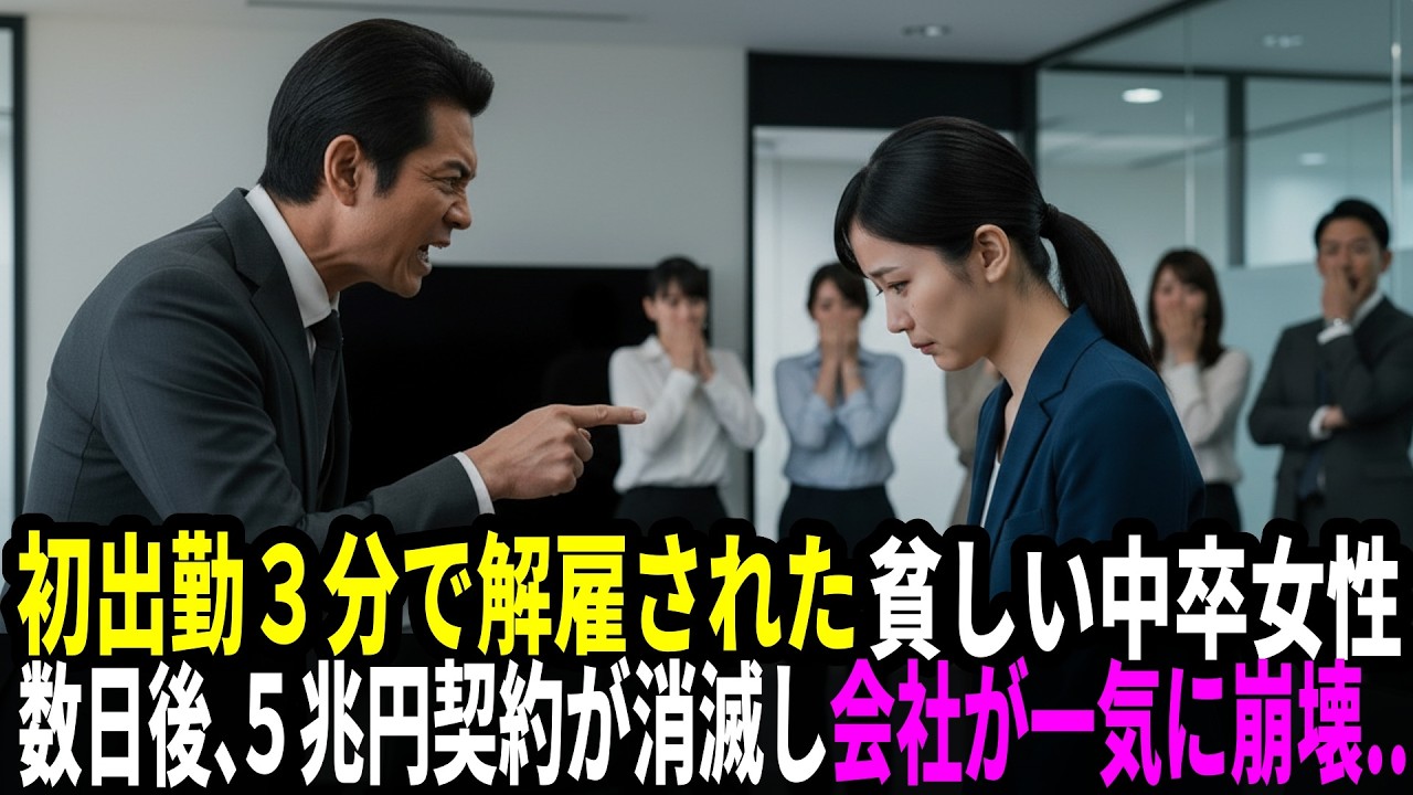 初出勤3分で解雇された貧しい中卒女性。数日後、5兆円契約が消滅し会社が一気に崩壊