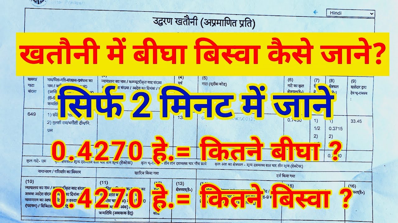 How to know Bigha and Biswa in Khatauni/Convert Hectare to Bigha Biswa/Extract Bigha Biswa from K...