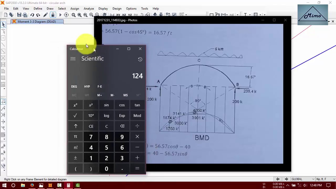 Sap2000 Two Pinned or hinged circular arch analysis