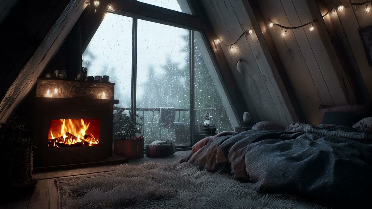 Cozy Fireplace & Gentle Rain 🌧️ Calm Night for Deep Sleep