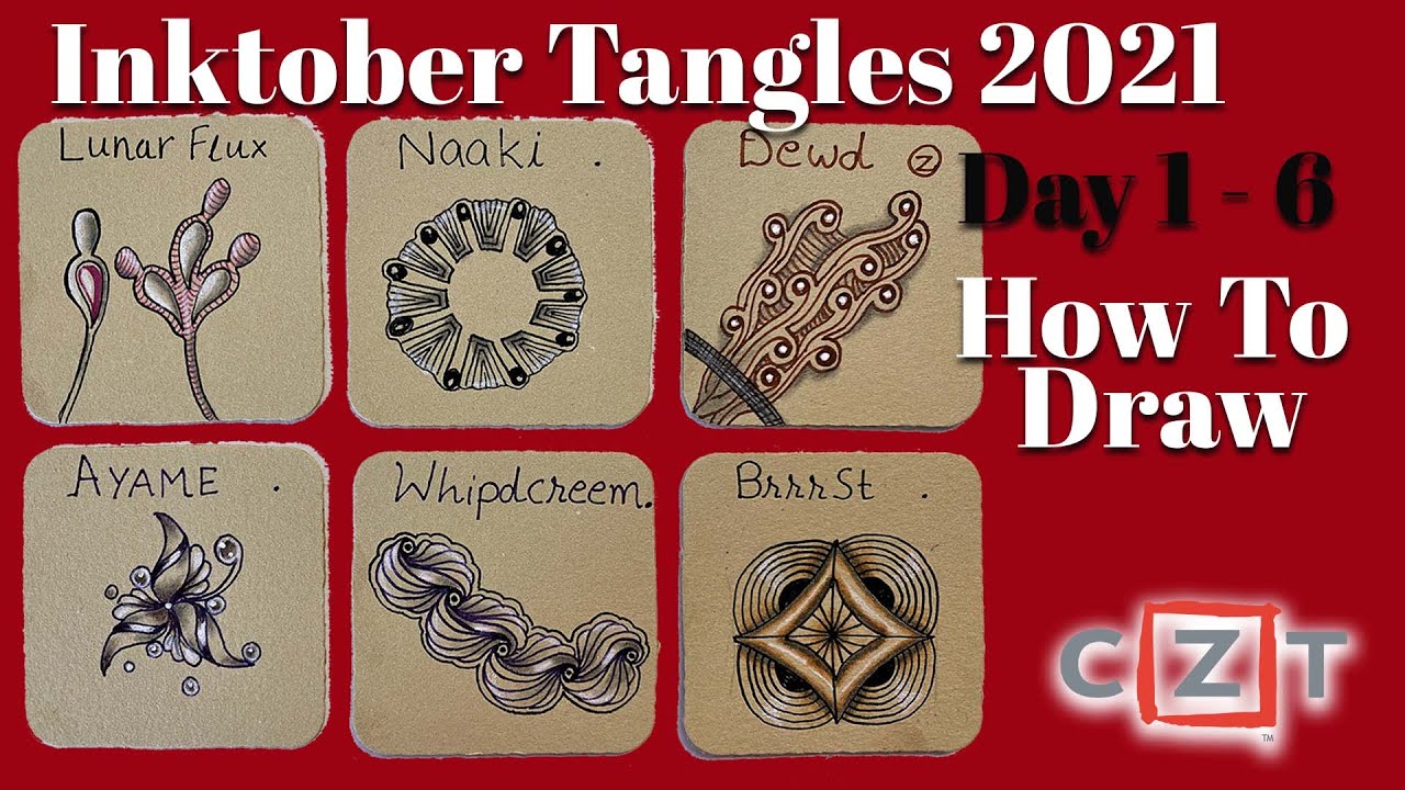 How to draw - InkoberTangles 2021 | Day 1 - 6 | Lunar Flux, Naaki, Dewd, Whipdcreem, Ayame, Brrrst