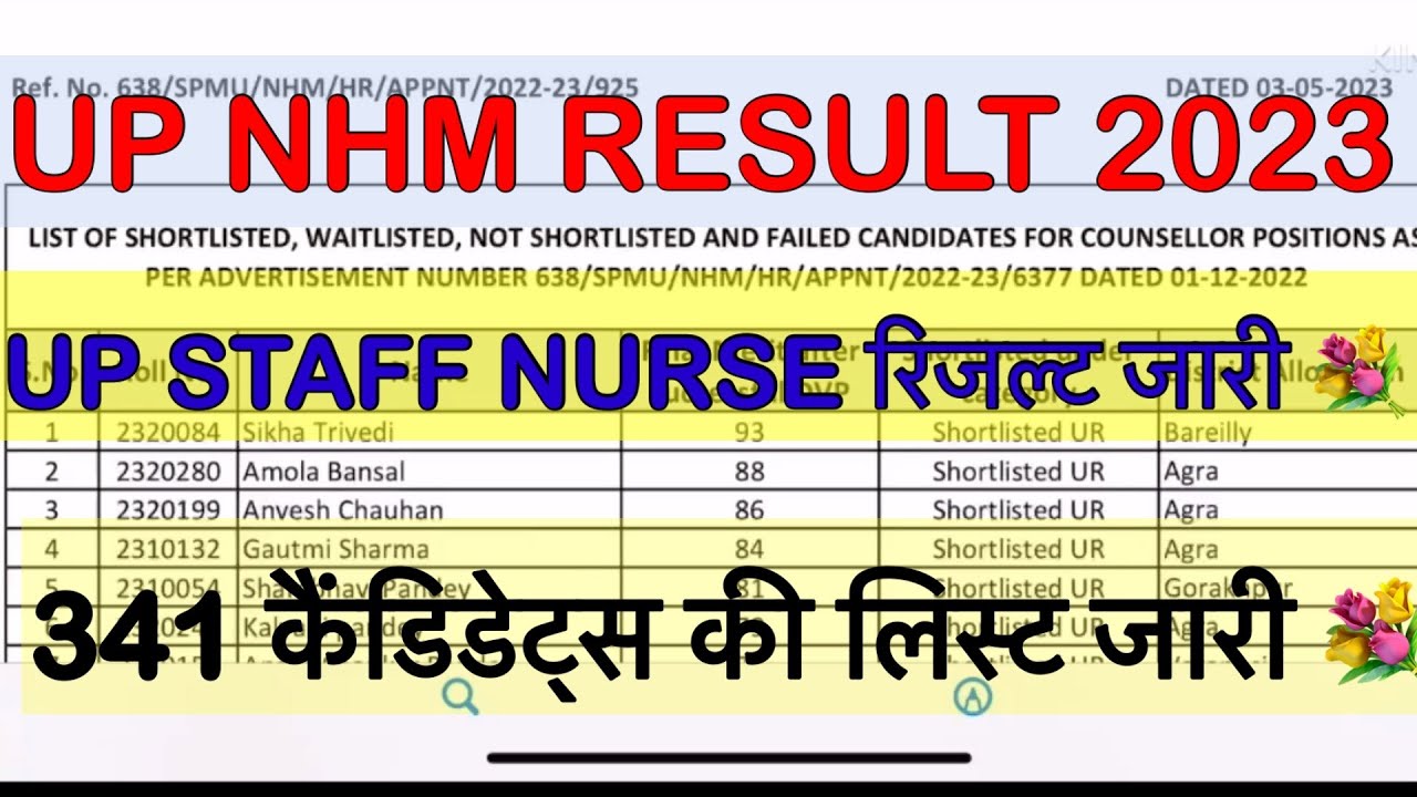 UP NHM 💐Staff Nurse 💐Result, UP NHM 💥Result💥 Update 2023