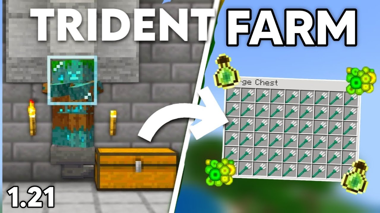 Easy Drowned Trident Farm in Minecraft Bedrock 1.21 (MCPE/Xbox/PS4/Nintendo Switch/Windows10)