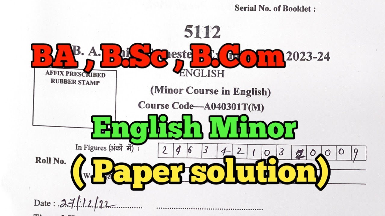 English Minor 3rd semester paper || BA , B.Sc , B.Com English Minor paper solution