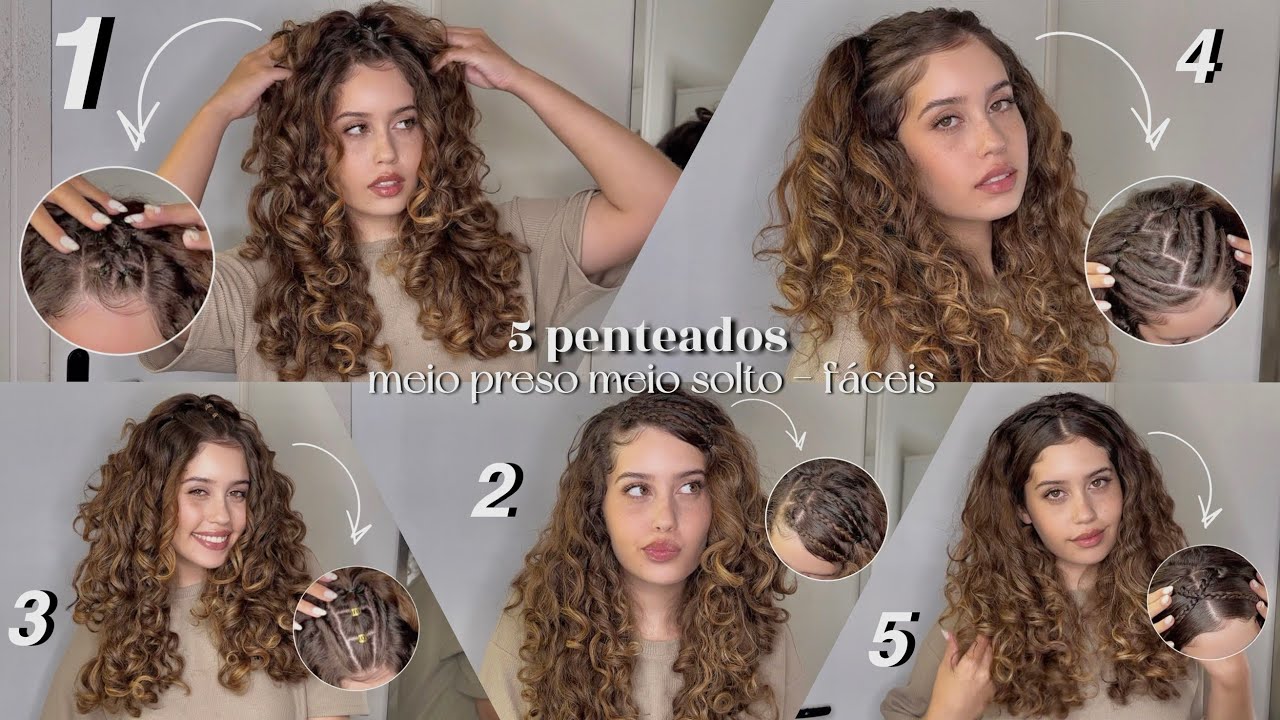 5 penteados meio preso meio solto - fáceis 🫶🏼