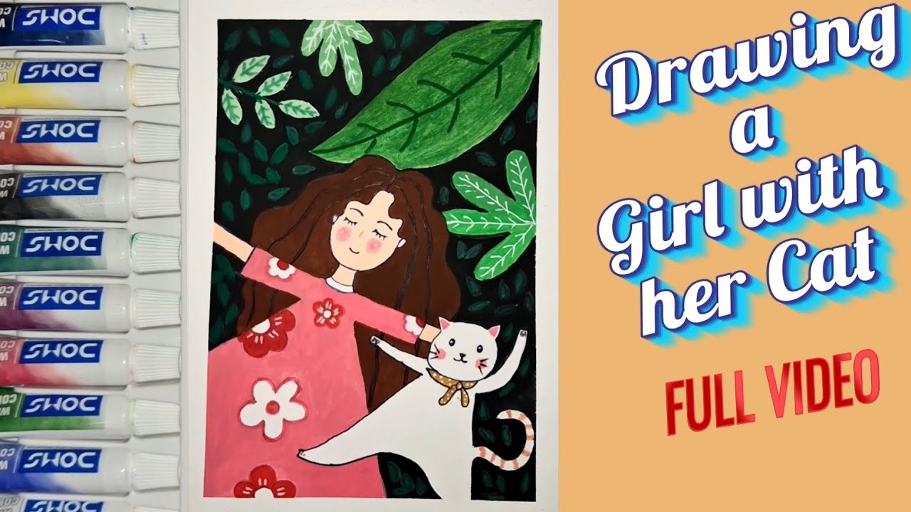 Relaxing Art Process: Girl and her Cat Illustration #asmr #drawingtutorial #sketchbook #sketch #art 