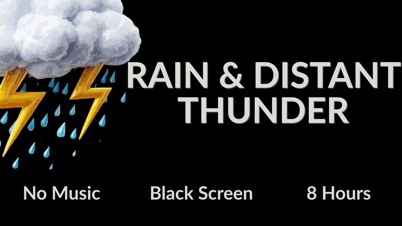 Steady Rain with Distant Thunder in the Night | Black Screen Thunderstorm Sounds