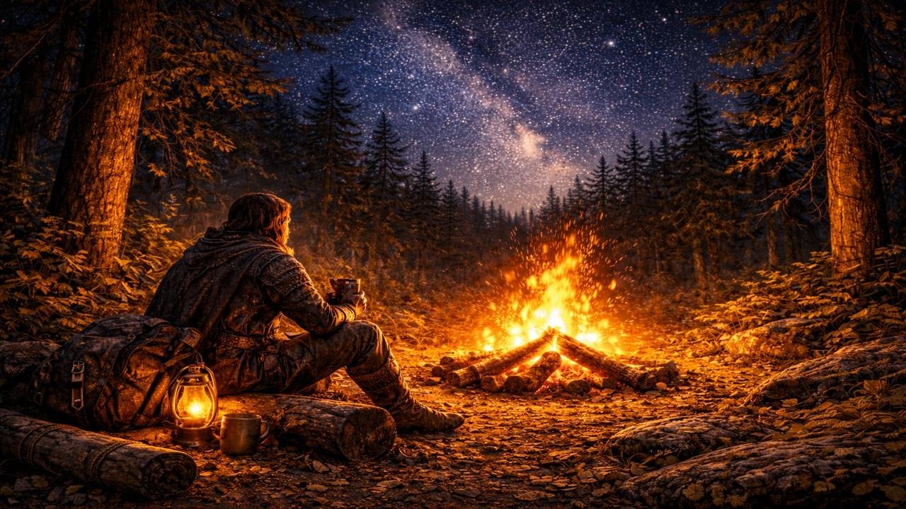 Lonely Adventurer by the Campfire 🌙 | Peaceful Fantasy Music for Relax, Study & Sleep