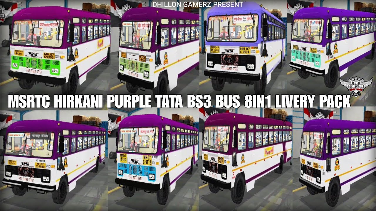 MSRTC HIRKANI PURPLE TATA BS3 BUS 8IN1 LIVERY PACK |BUSSID LIVERY |Released 