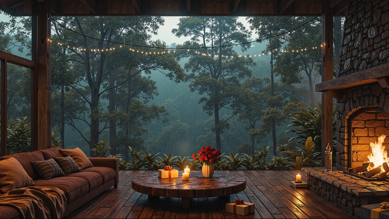 Rainy Night Cozy Jazz Ambience 🌧️ Soft Jazz with Crackling Fireplace Sounds for Sleep & Relaxation