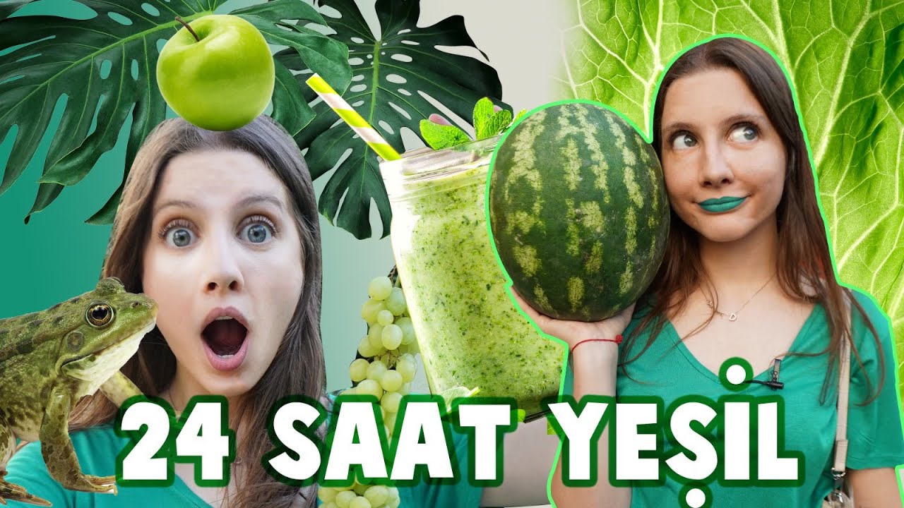 24 SAAT TEK RENK YİYECEK CHALLENGE !  🥬🥒