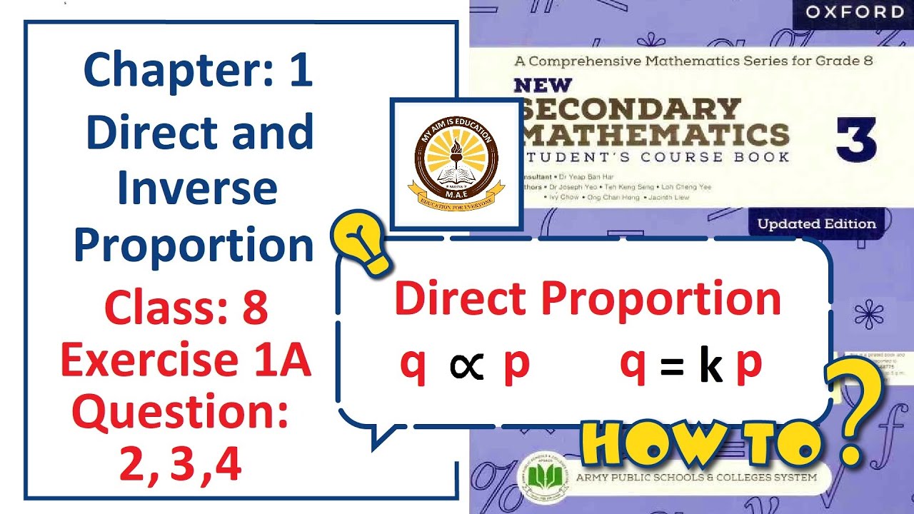 Exercise 1A Questions 2, 3 & 4 &ndash; (Direct proportion)  Complete solution &ndash; APS Math Class 8.