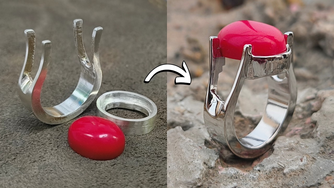 💍 Handmade Silver Red Coral Ring Making | Satisfying Jewelry Craft ✨