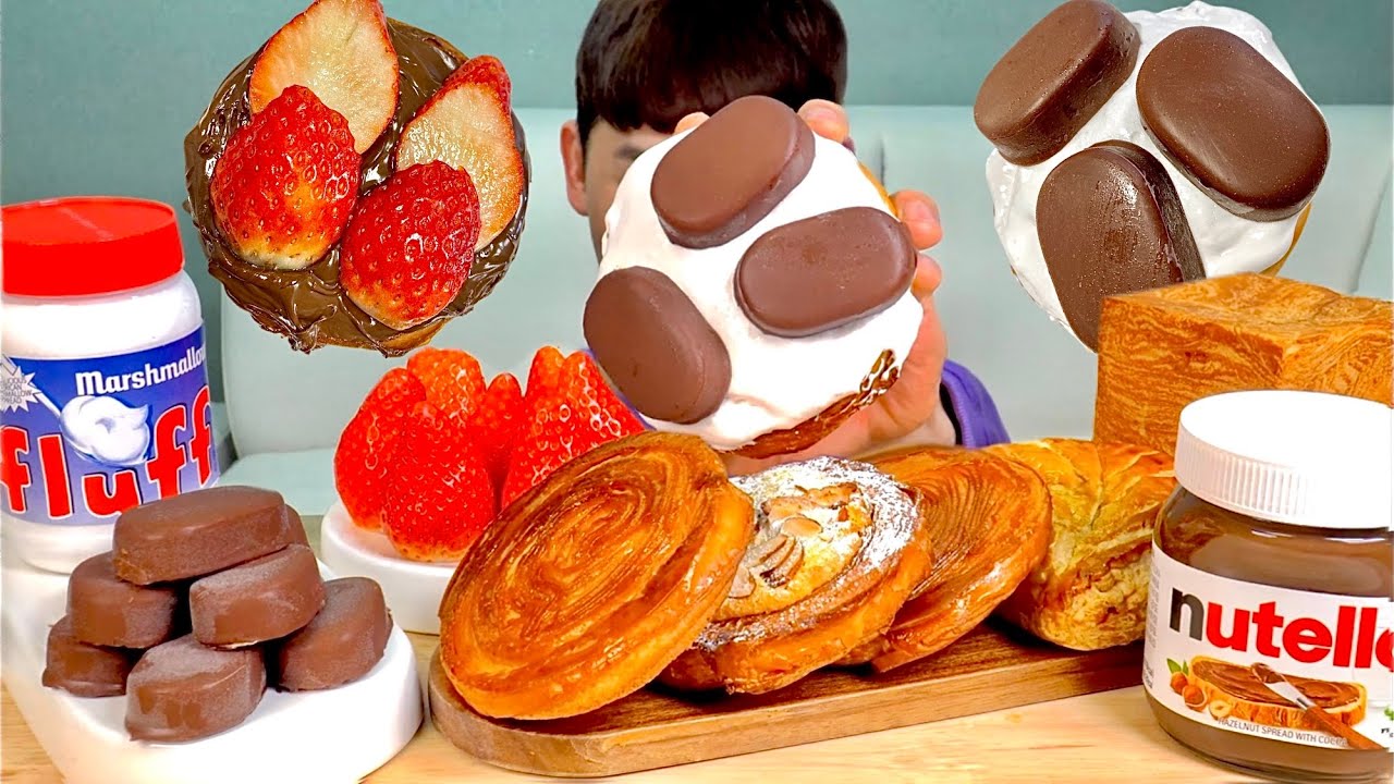 ASMR 마쉬멜로 누텔라 폭탄쨈!!💣바삭바삭 빵과 티코 초콜릿아이스크림 먹방~!Crispy Bread With Marshmallow Nutella Jam MuKBang~!!
