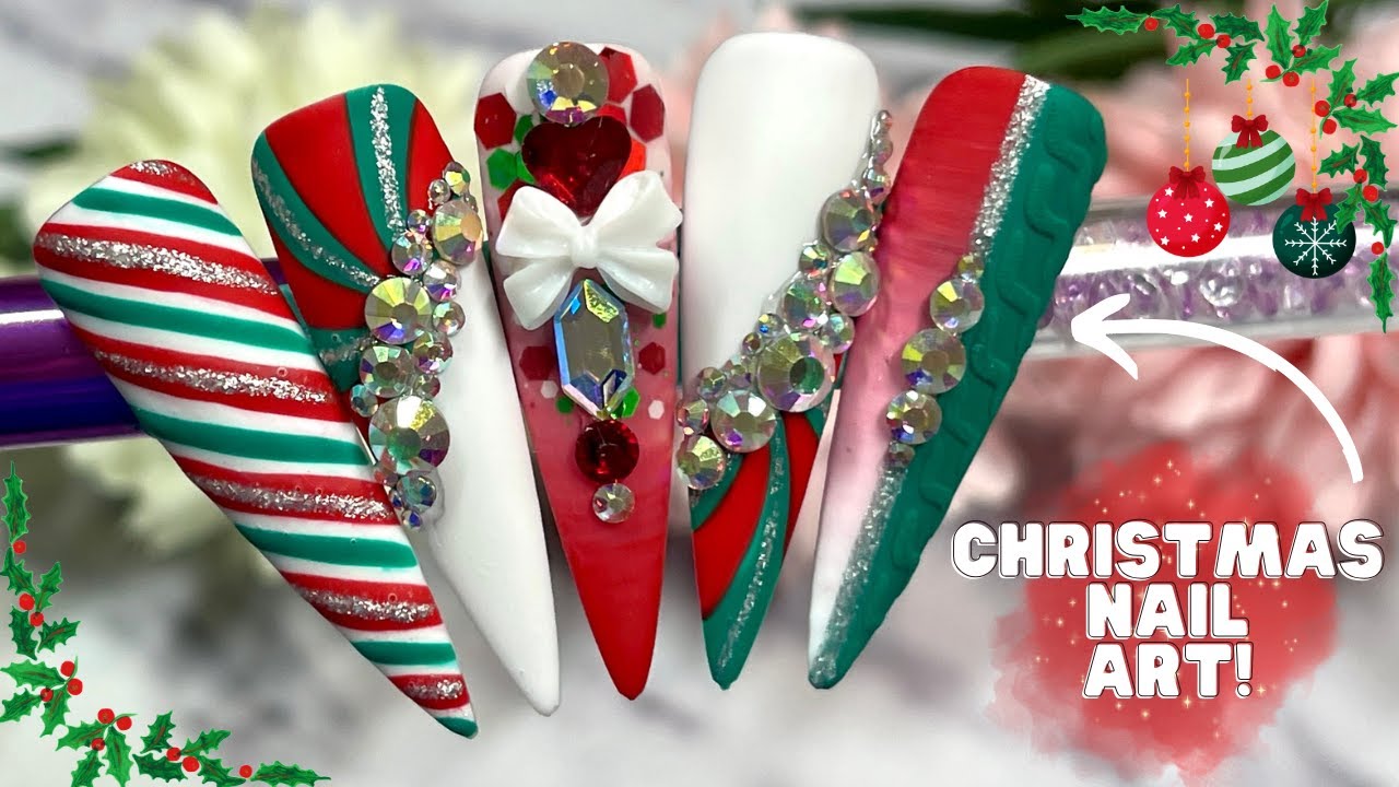 TRADITIONAL CHRISTMAS COLOUR NAIL ART DESIGN TUTORIAL| CANDY CANE NAILS| SWEATER NAILS| MADAM GLAM