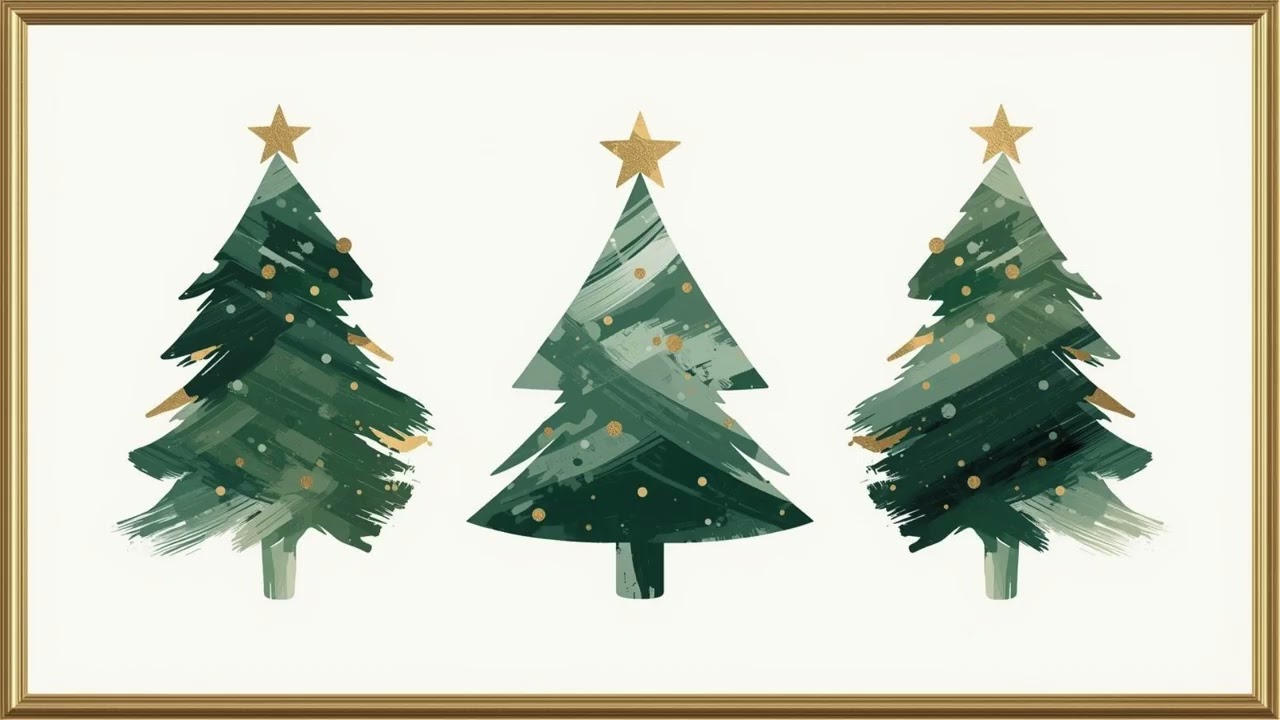 Modern Abstract Christmas Tree Trio | Minimalist Holiday Frame TV Art for Home Decor Slideshow