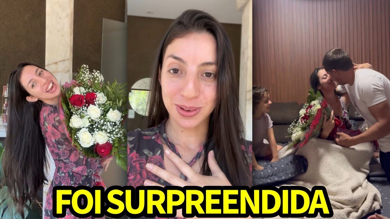 SARA KELLEN É SURPREENDIDA PELO MARIDO COM FLORES E CESTA DE CAFÉ DA MANHÃ NA CAMA