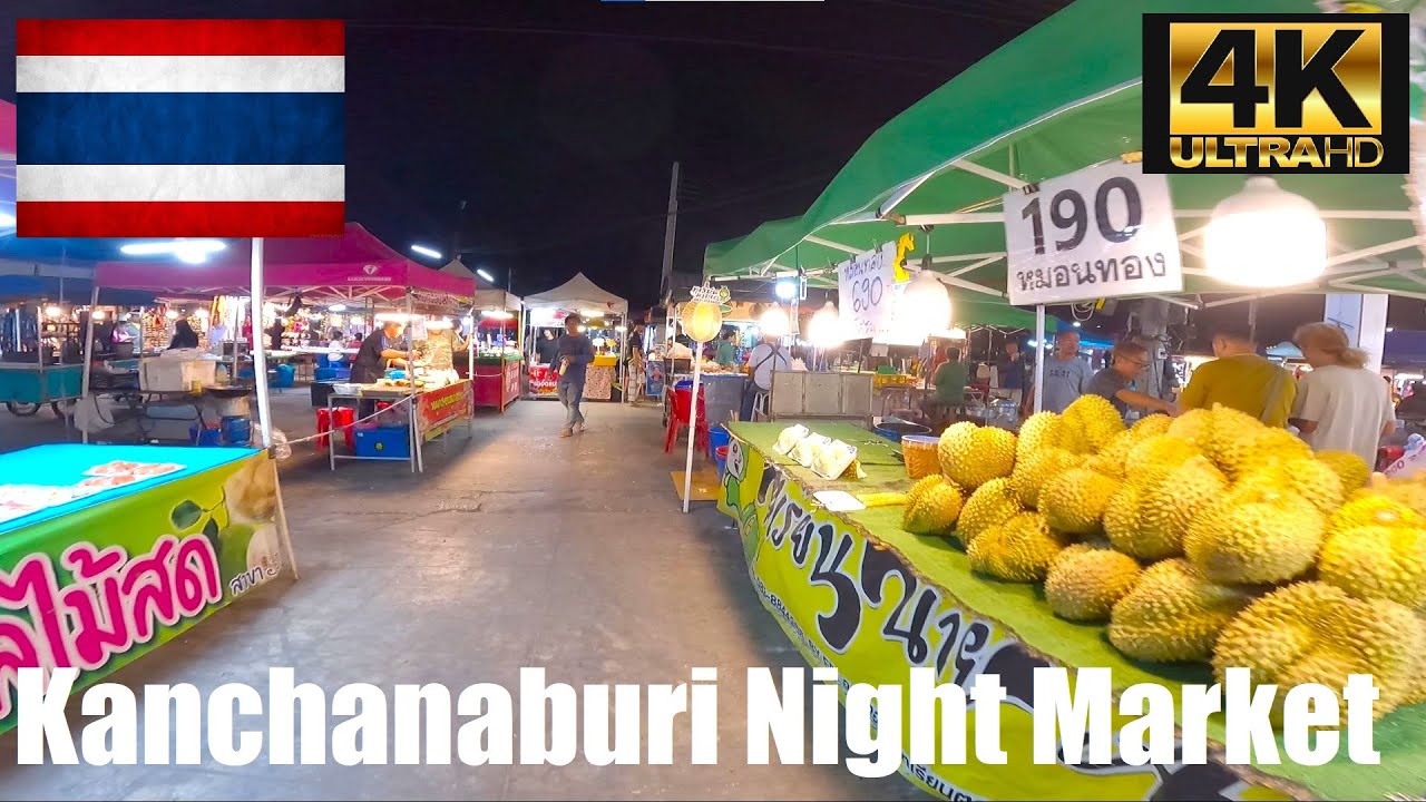 🇹🇭 Night Market Kanchanaburi Walk Tour & Dicovery - Immersion in Thailand HD 4K ตลาดกลางคืนกาญจนบุรี