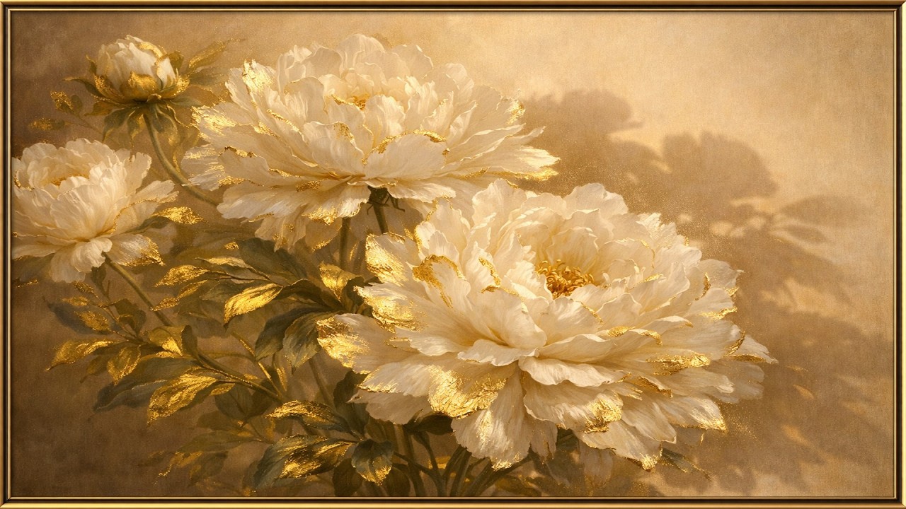 Golden Cream Flowers 🌼 Elegant Timeless Floral Art for TV | Relaxing 4K Wall Decor