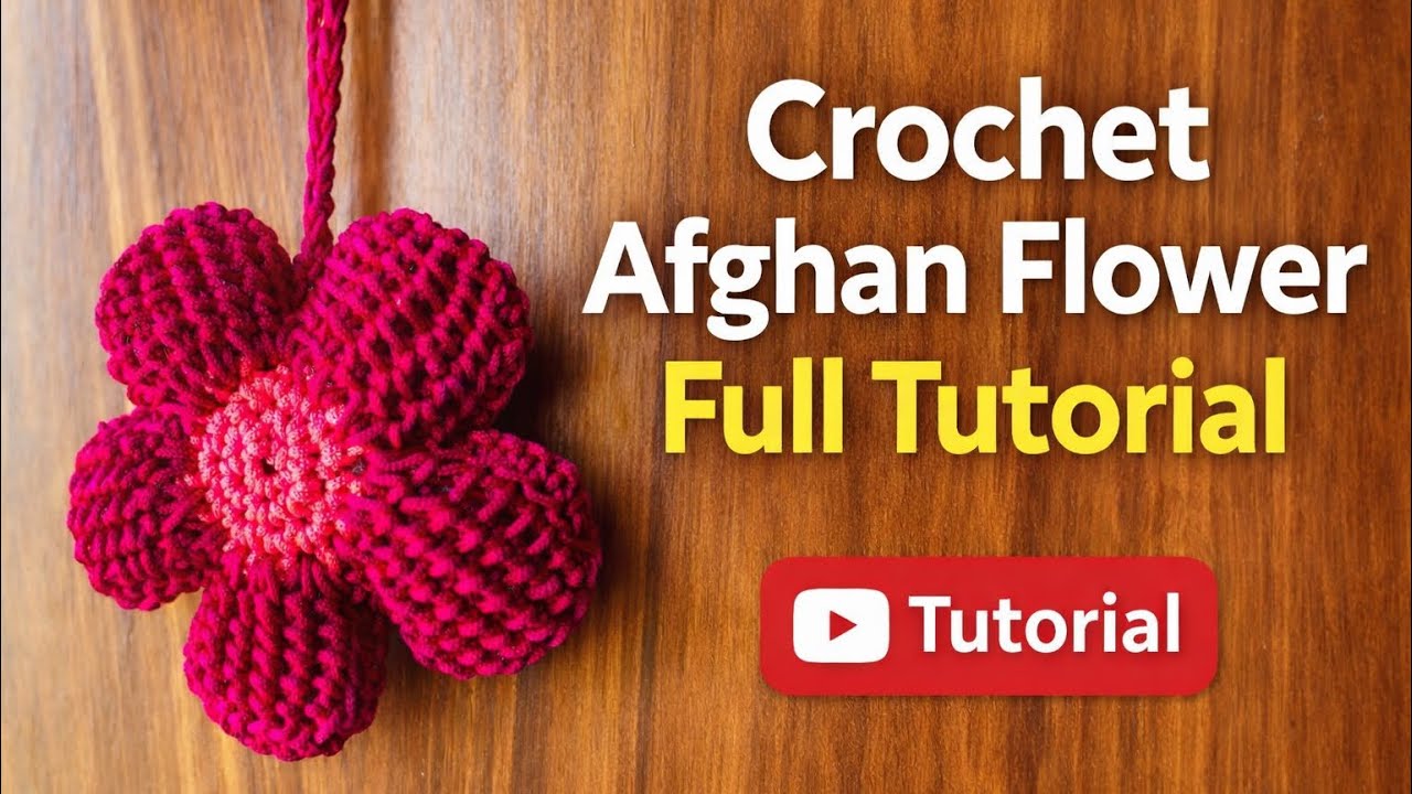 Crochet Afghan Flower Tutorial | Full Step by Step Tutorial |Full Tutorial-14