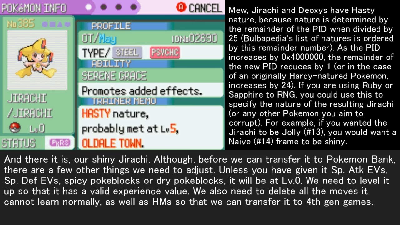How to get a Legitimate Shiny Jirachi in Pokemon Emerald (Transferrable to Bank)