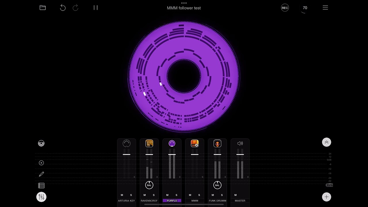 Lumbeat Funk Drummer Jam Intensity controlled by GSDSP MMM (Piano, Loopy Pro)