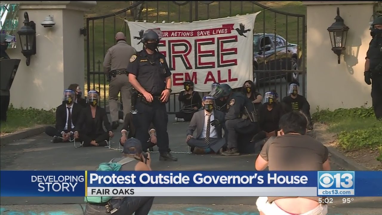 CHP Officers Clear Protesters From Governor Newsom's Fair Oaks Mansion Demanding Mass Clemency For C
