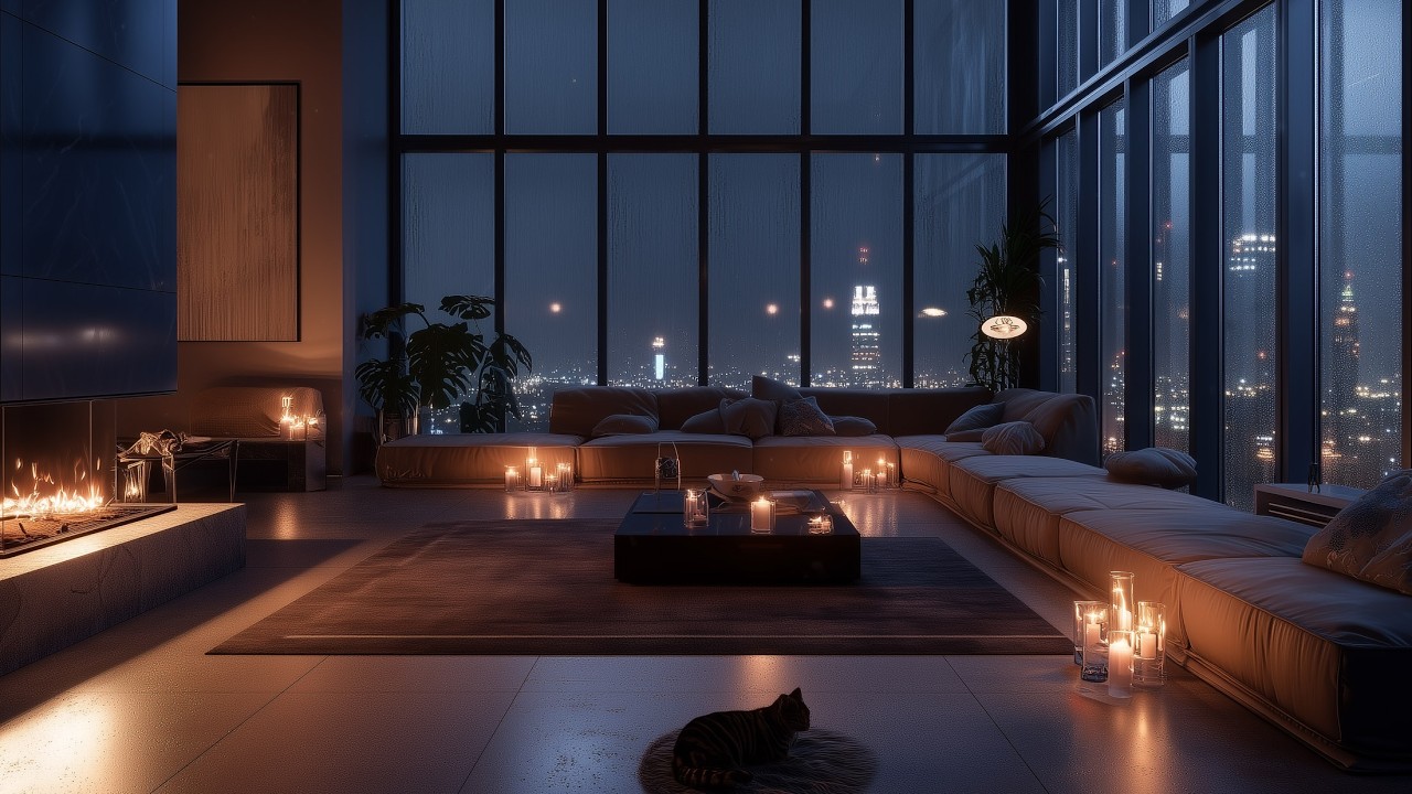 Rain on Windows (No Thunder,No Music) | 3 Hours Sleep & Focus Background Noise | Fireplace High-Rise