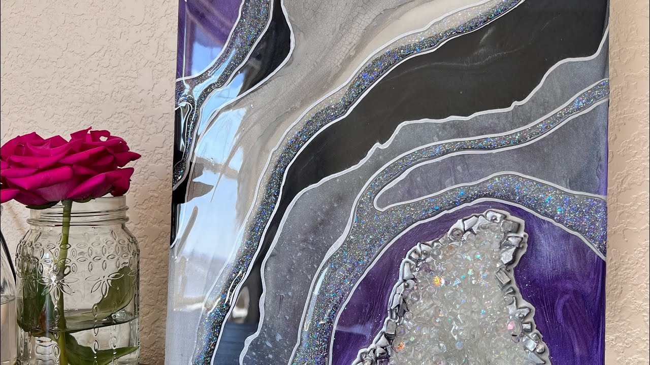 Purple, Black and Holographic Resin Geode // Texture!!!