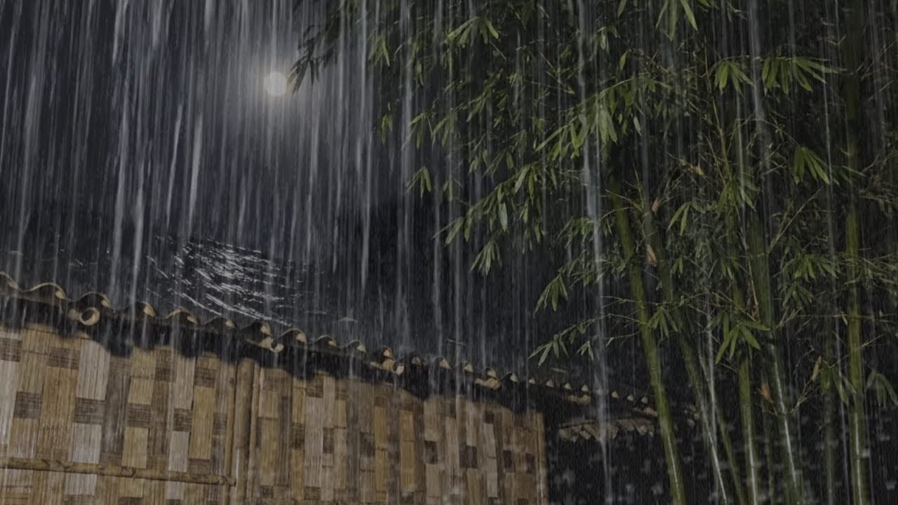🔴 Heavy Night Rain Beside a Bamboo House 🌧️ Extremely Heavy Rain Sounds for Deep Sleep Natural Ambie