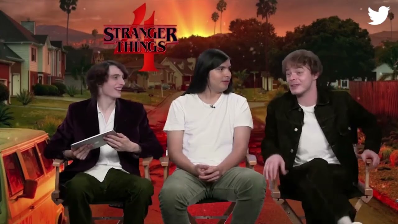 Finn Wolfhard, Eduardo Franco, and Charlie Heaton are here to react to your Tweets. (2)