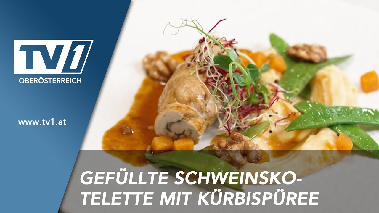 Gef&uuml;llte Schweinskotelette mit K&uuml;rbisp&uuml;ree