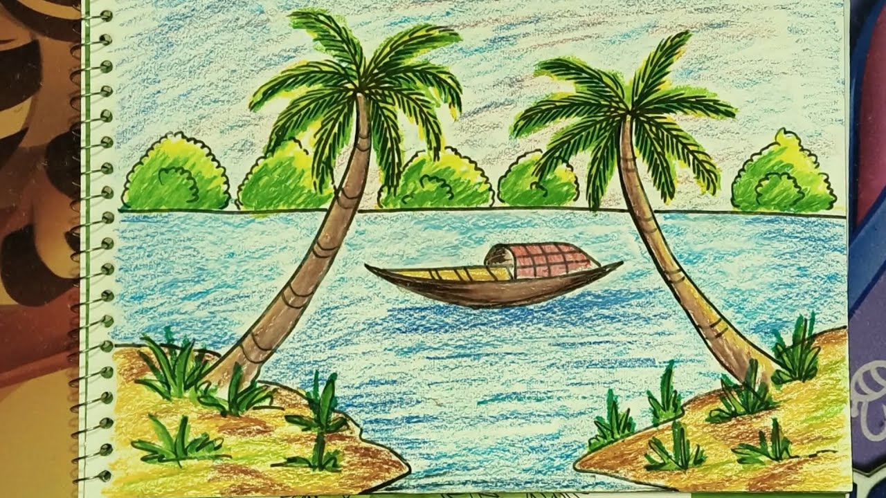 How to Draw Village Riverside Scenery Step by Step