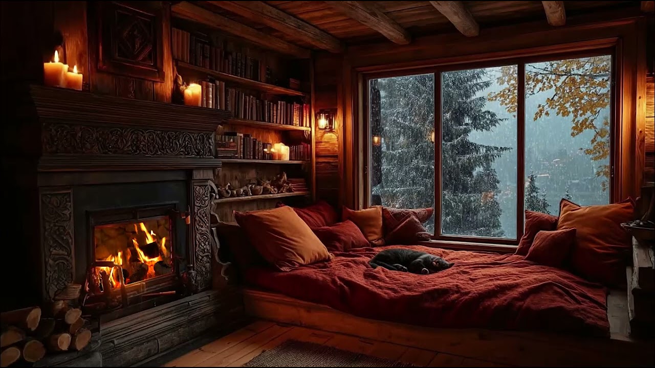 Gentle Rain & Soft Piano in a Cozy Night Cabin | Fall Asleep Fast | Deep Sleep Rain Ambience
