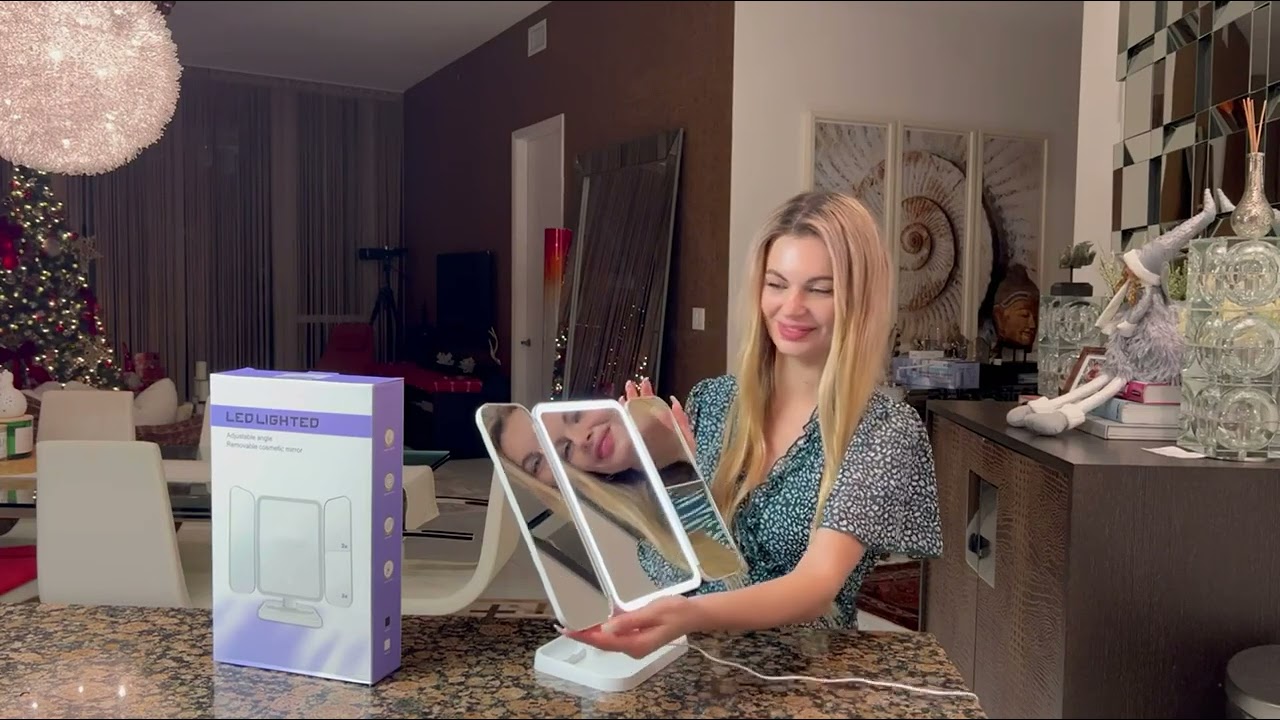 MGLIMZ 3 Sided Folding Makeup Mirror with LED Lights.