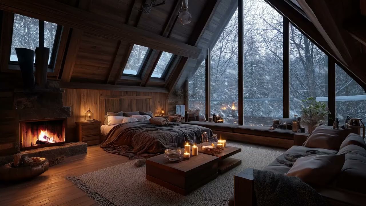 Winter Cabin Glow ❄️ Peaceful Fireplace Ambience for Rest & Focus