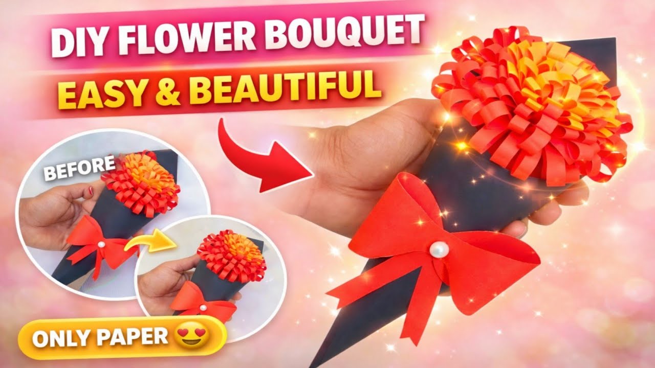 DIY Paper Flower Bouquet 🌸 | Easy Handmade Bouquet Step by Step (Full Tutorial)
