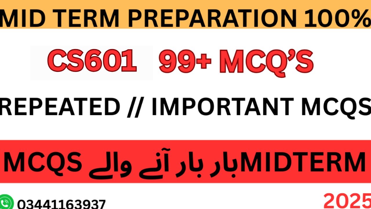 CS601 &ndash; Data Communication | Mid-Term Preparation 2025 | Most Important MCQs for VU Students