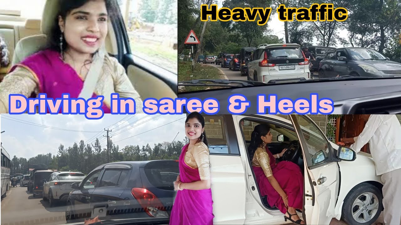 Car driving wearing saree & heels |  Q&A #cardriving #girl #driving