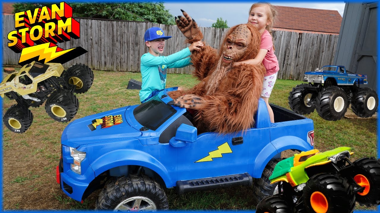 Finding Monster Trucks & BIGFOOT Joyrides The Evan Storm Power Wheel