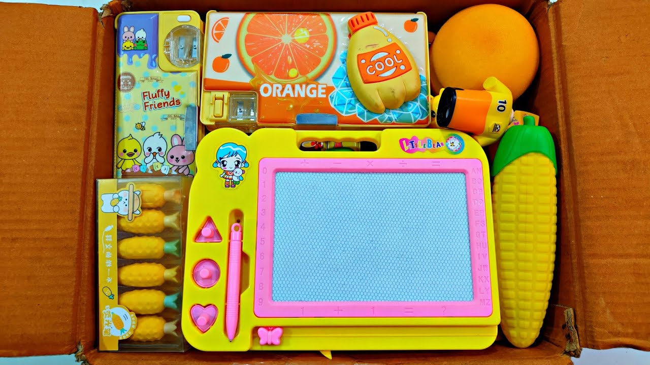 Unboxing Classic Yellow Stationery 📚, Sketch board, Pencil Box, Pouch, Sharpener, Erasner, Notebook