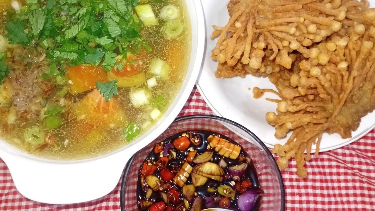 Coba Ya!!Super Renyah Buka Puasa Hari Keenam Jamur Enoki Kipas Tepung +Sop Daging Bening Tanpa Lemak