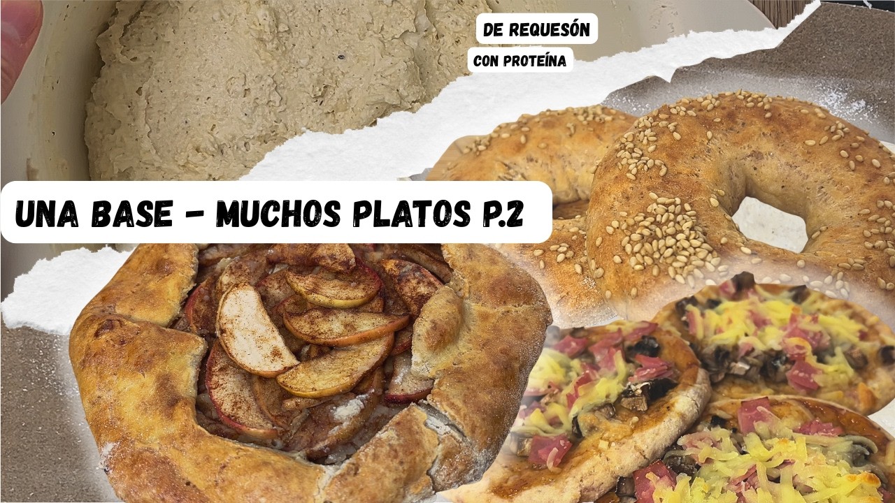 1 masa, 3 recetas proteína | Pizza, bagels y galeta de manzana