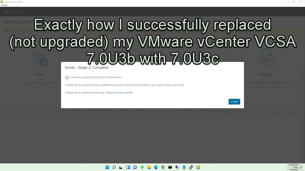 Exactly how I installed VMware vCenter VCSA 7.0U3c, replacing my 7.0U3b rather than upgrading it